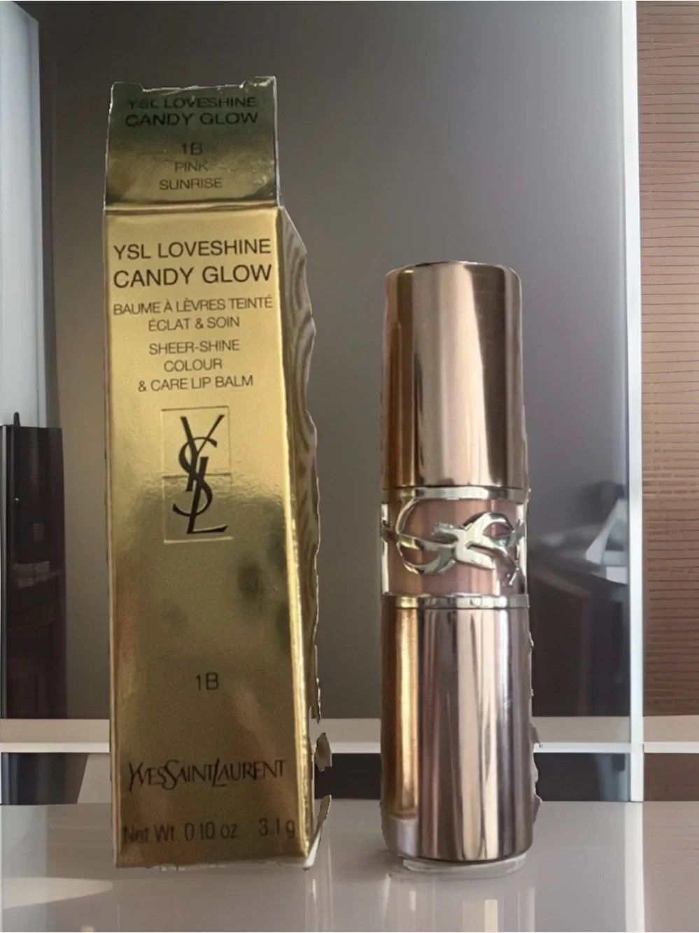 YSL YVES SAINT LAURENT LOVESHINE CANDY GLOW 1B PINK SUNRISE .10oz LIP BALM full